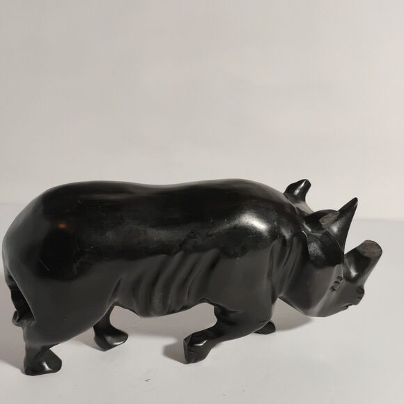 Hand Carved Solid Wood Rhino Sculpture Wildlife Small Figure animal 9” - Picture 8 of 16